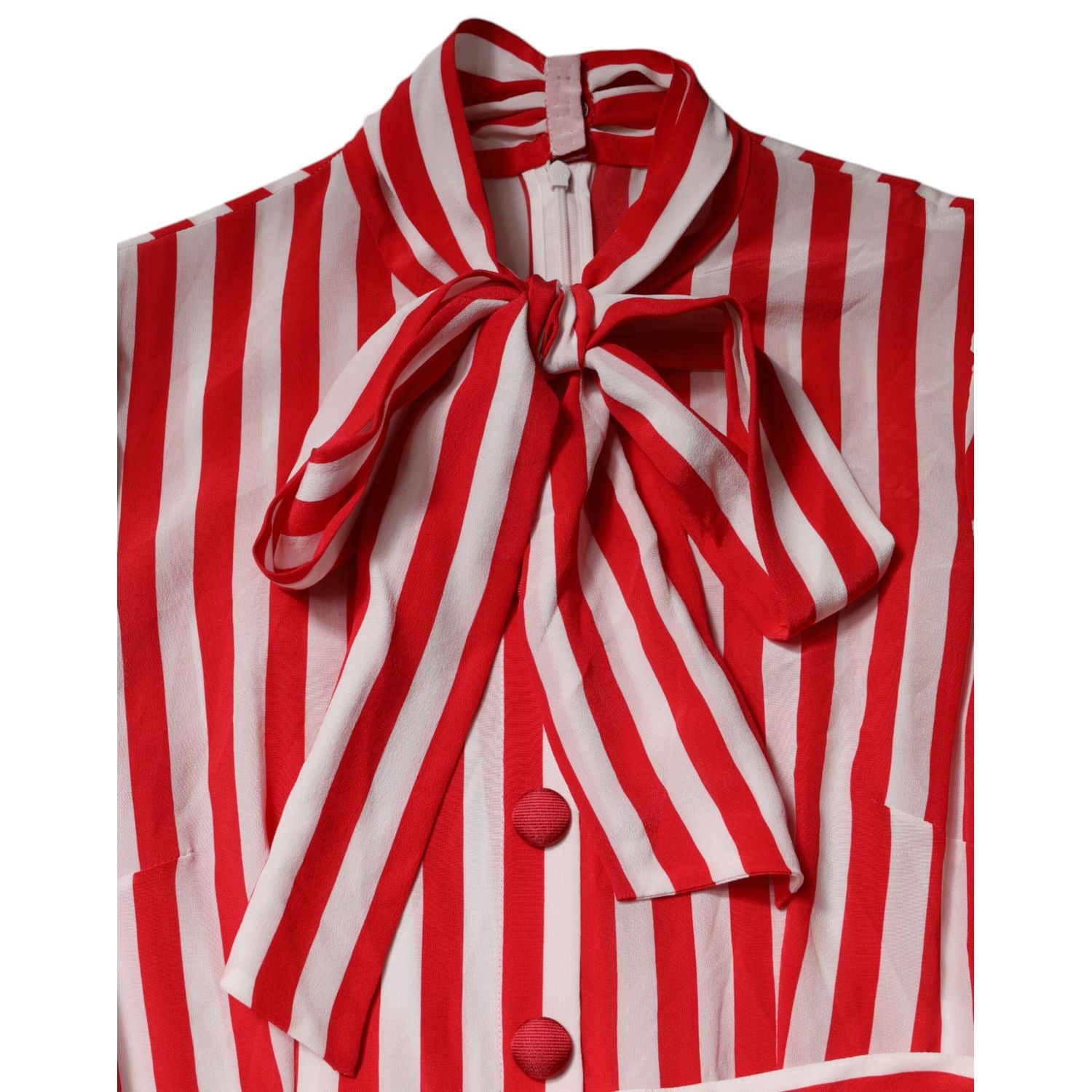 Dolce & Gabbana White Red Stripes Long Sleeves Midi Dress