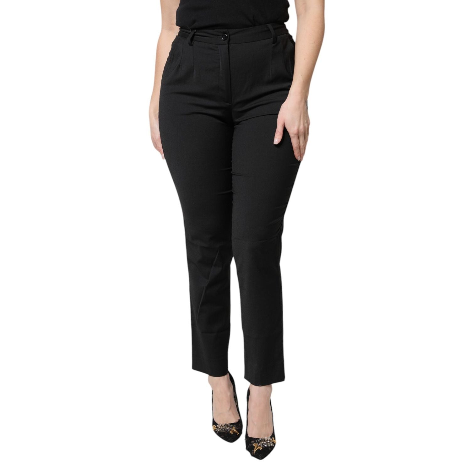 Dolce & Gabbana Black Polyester High Waist Slim Pants