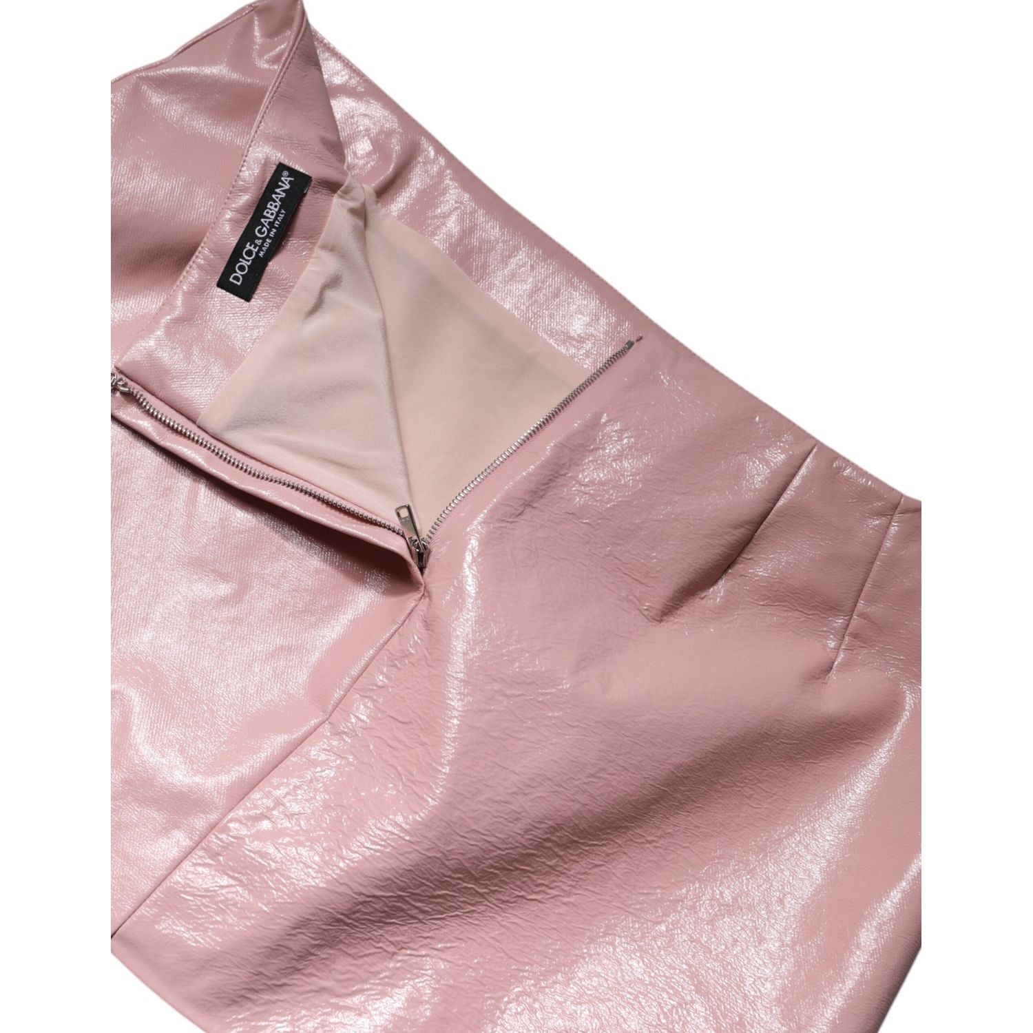 Dolce & Gabbana Glossy Pink Cotton High Waist Mini Skirt
