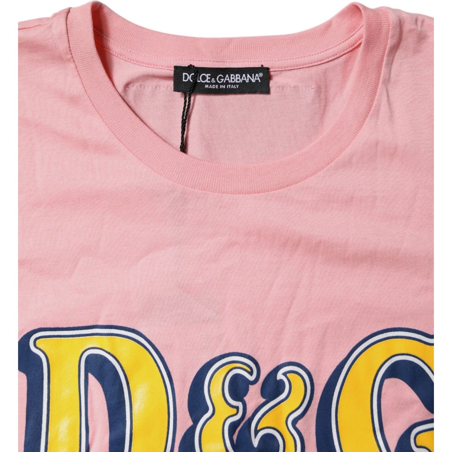 Dolce & Gabbana Pink Logo Print Cotton Crew Neck Tee T-shirt