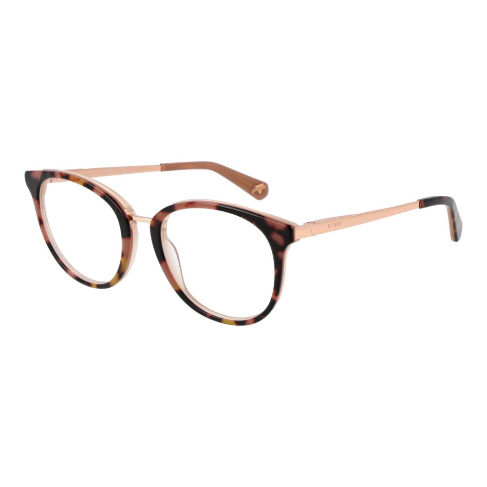 Guess Brown Unisex Glasses Frame with acetate round shape, demo plastic lenses, and full-rim style in size 51-18-140.