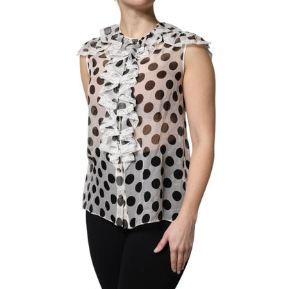 Dolce & Gabbana White Black Polka Dot Cotton Sleeveless Top