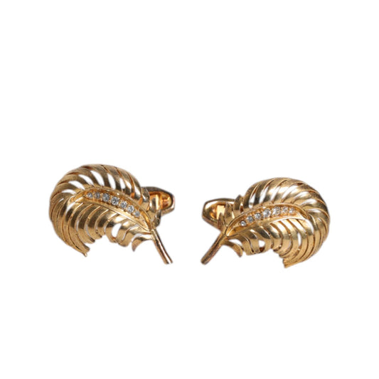 Dolce & Gabbana Gold 925 Sterling Silver Crystal Leaf Accessory Cufflink