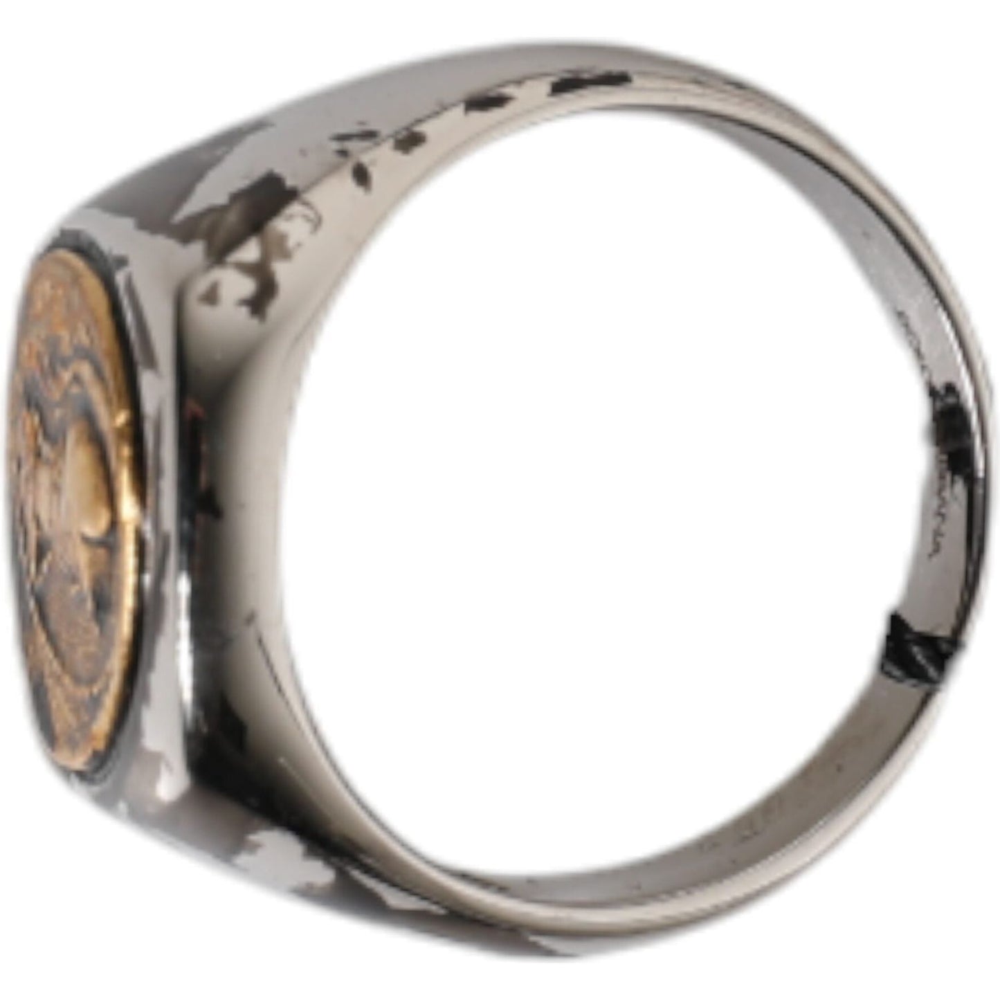 Dolce & Gabbana Silver Tone Engraved Two Color Real Brass Ring