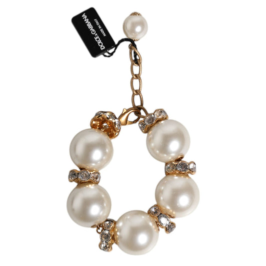 Dolce & Gabbana Gold Tone Brass Maxi Pearl Lobster Clasp Logo Bracelet