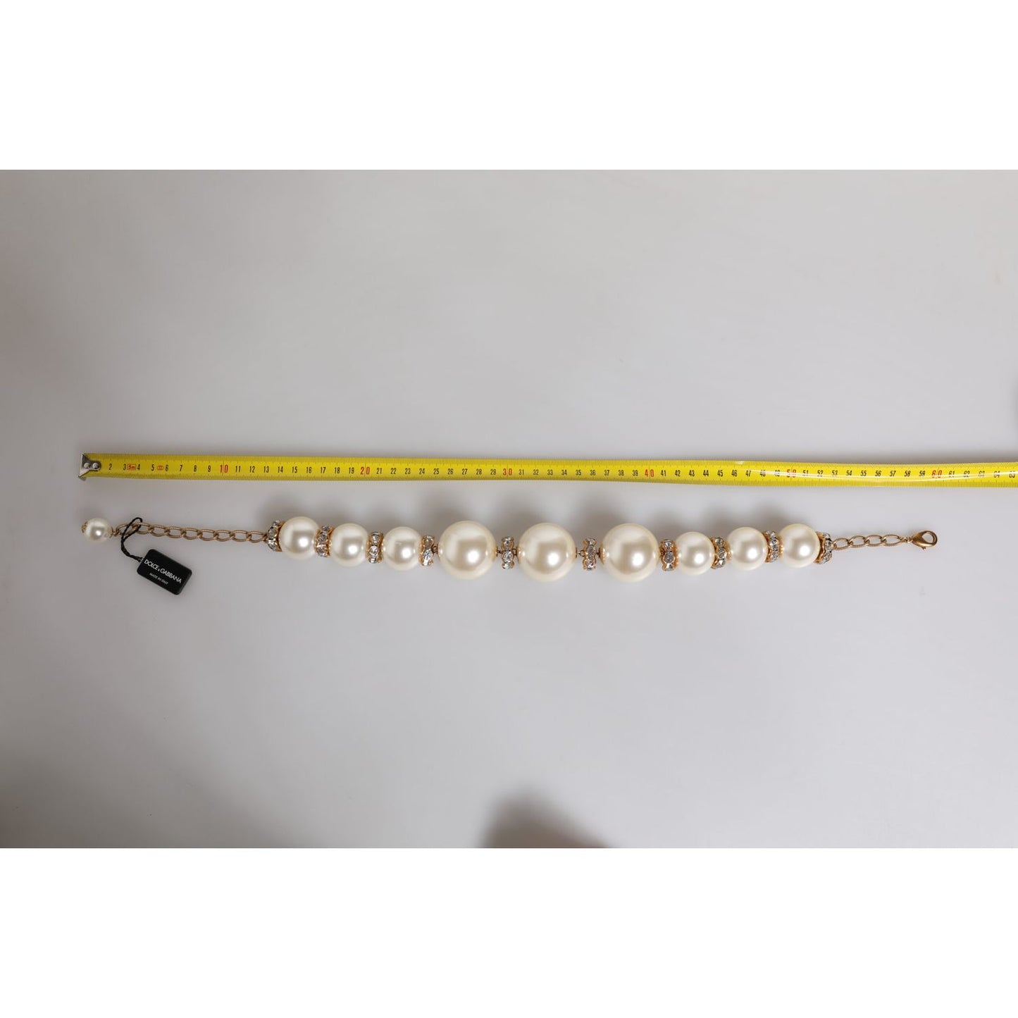 Dolce & Gabbana White Maxi Faux Pearl Beads Crystals Gold Chain Necklace