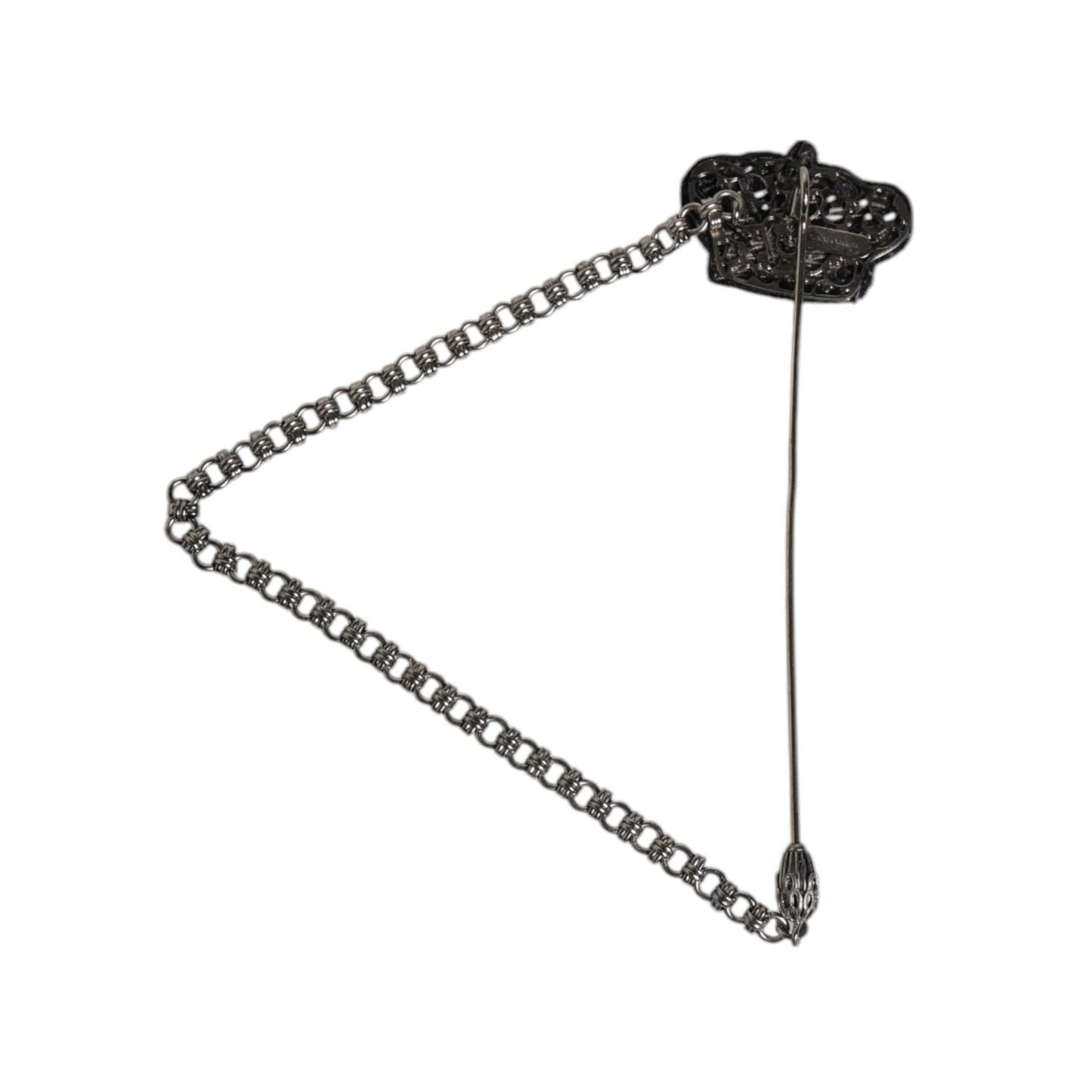 Dolce & Gabbana Silver Tone Brass Crown Chain Women Brooch Lapel Pin