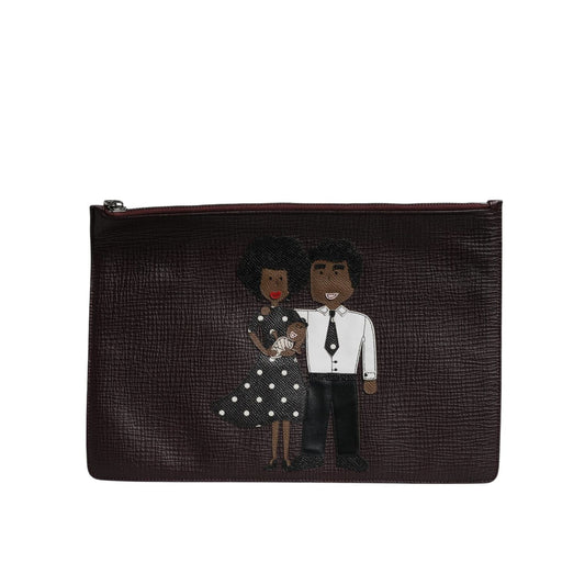 Dolce & Gabbana Brown Leather #DGFAMILY Embellished Men Clutch Pouch Bag BAG4277