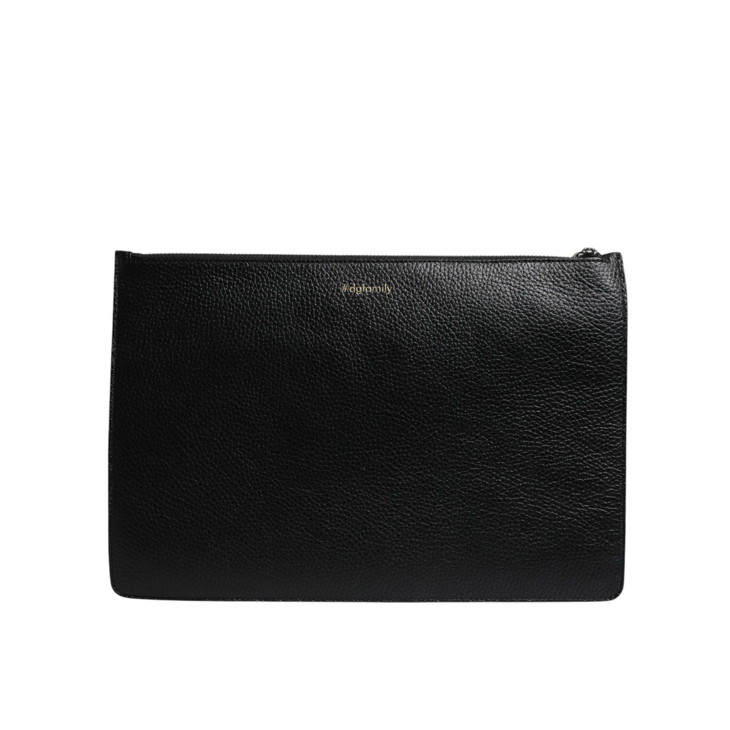 Dolce & Gabbana Black Leather #DGFAMILY Embellished Men Zip Pouch Bag