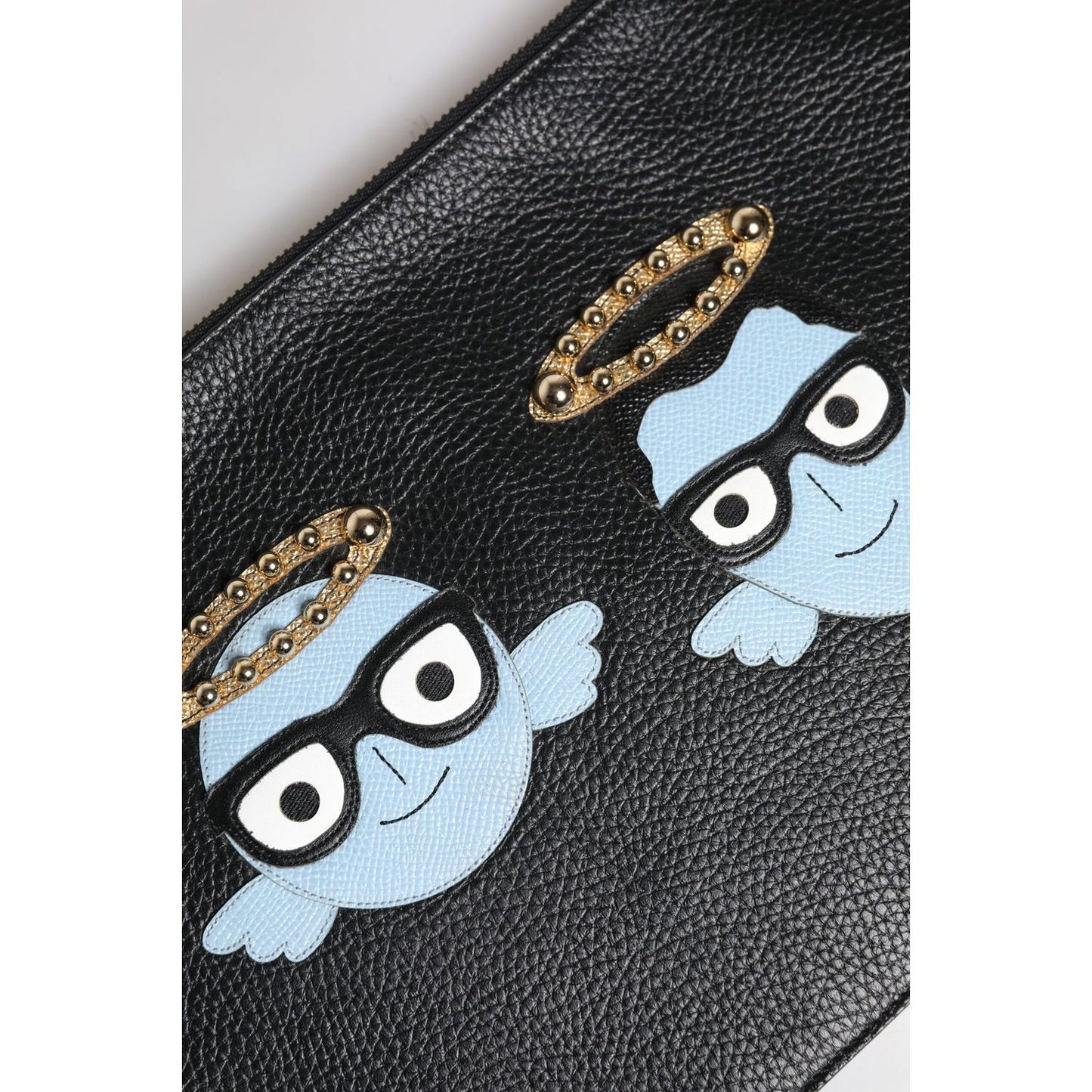 Dolce & Gabbana Black Leather #DGFAMILY Embellished Men Zip Pouch Bag