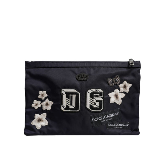 Dolce & Gabbana Blue DG Logo Patch Embellished Pouch Clutch Bag BAG4286