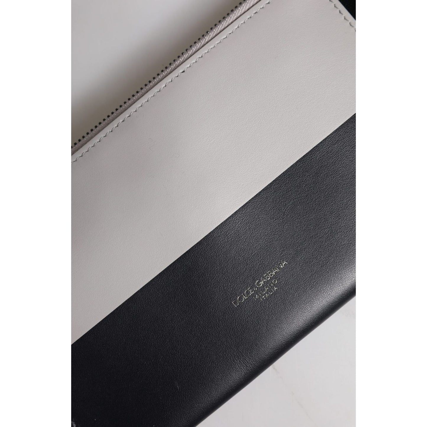 Dolce & Gabbana Black White Leather Logo Embossed Crossbody Bag