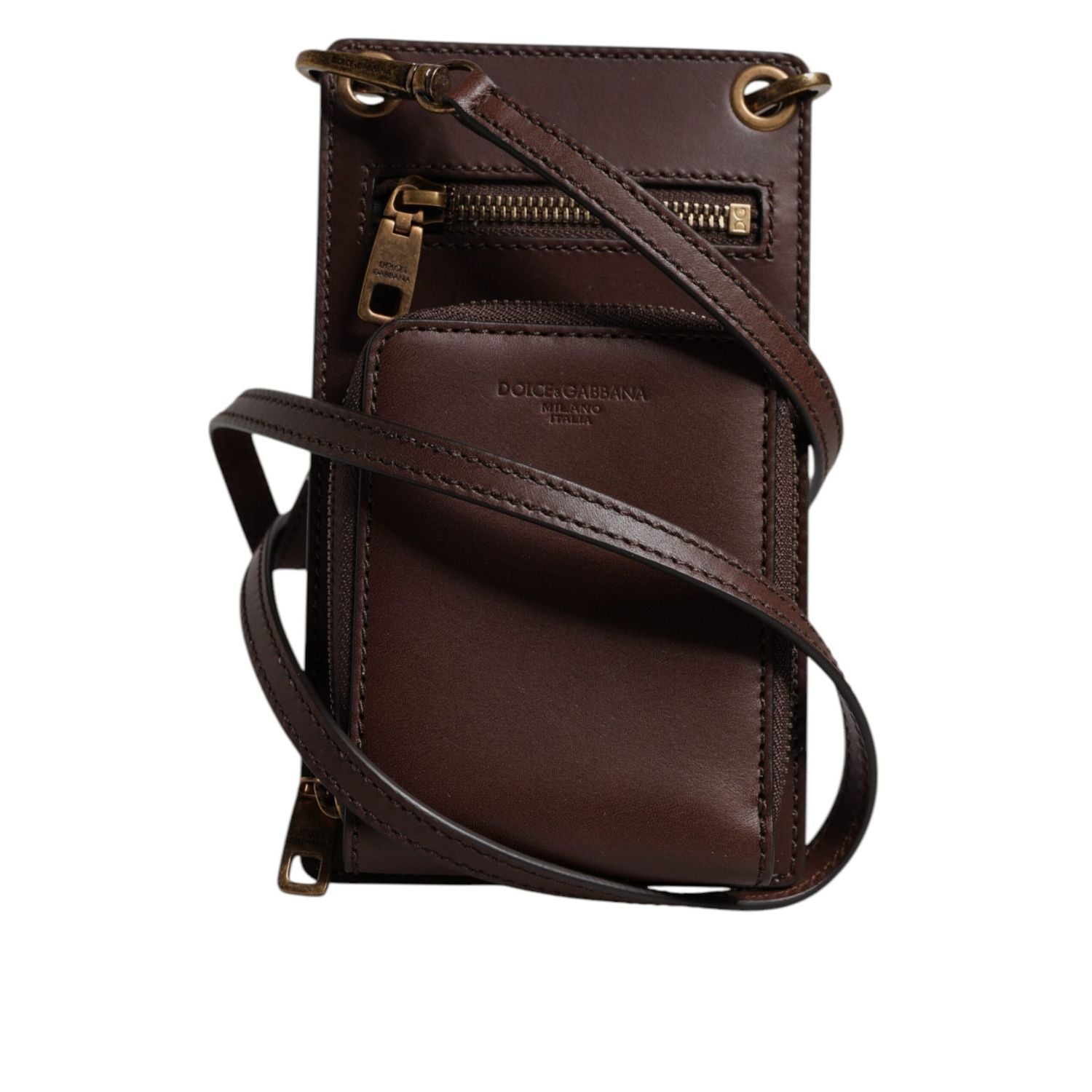 Dolce & Gabbana Brown Leather Neck Strap Cross Body Sling Bag