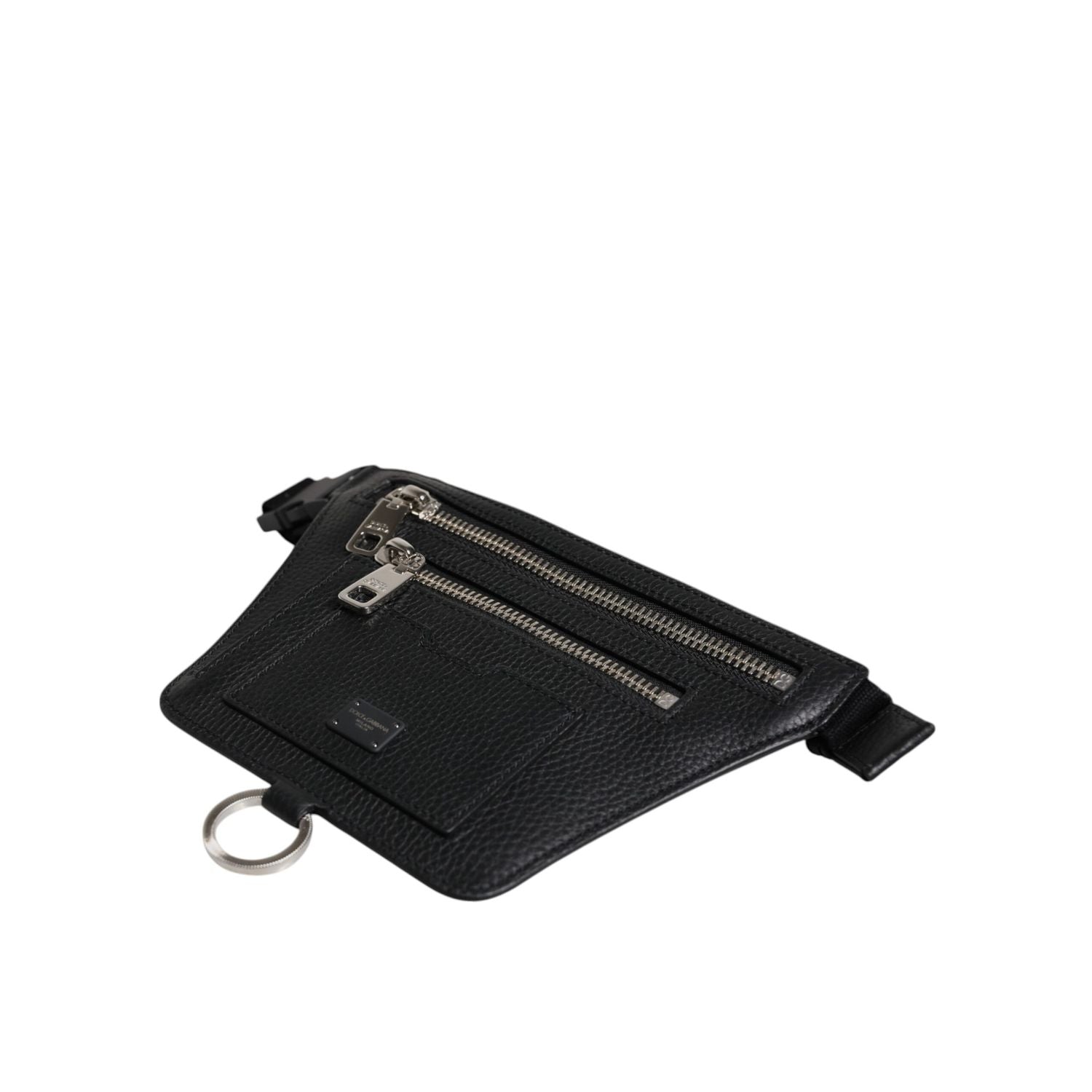 Dolce & Gabbana Black Calfskin Logo Plaque Belt Waist Men Fanny Pack Bag