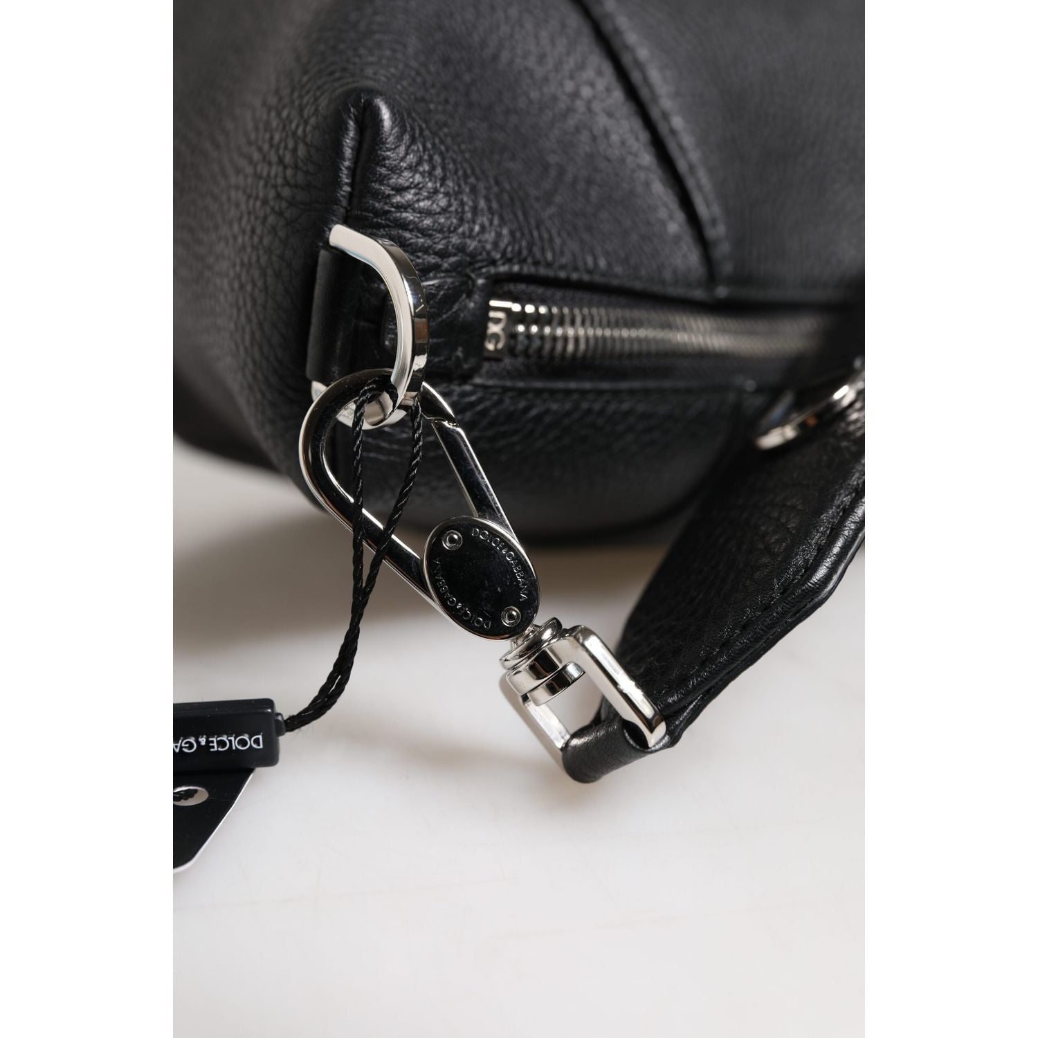 Dolce & Gabbana Black Leather Logo Plaque Shoulder Crossbody Bag