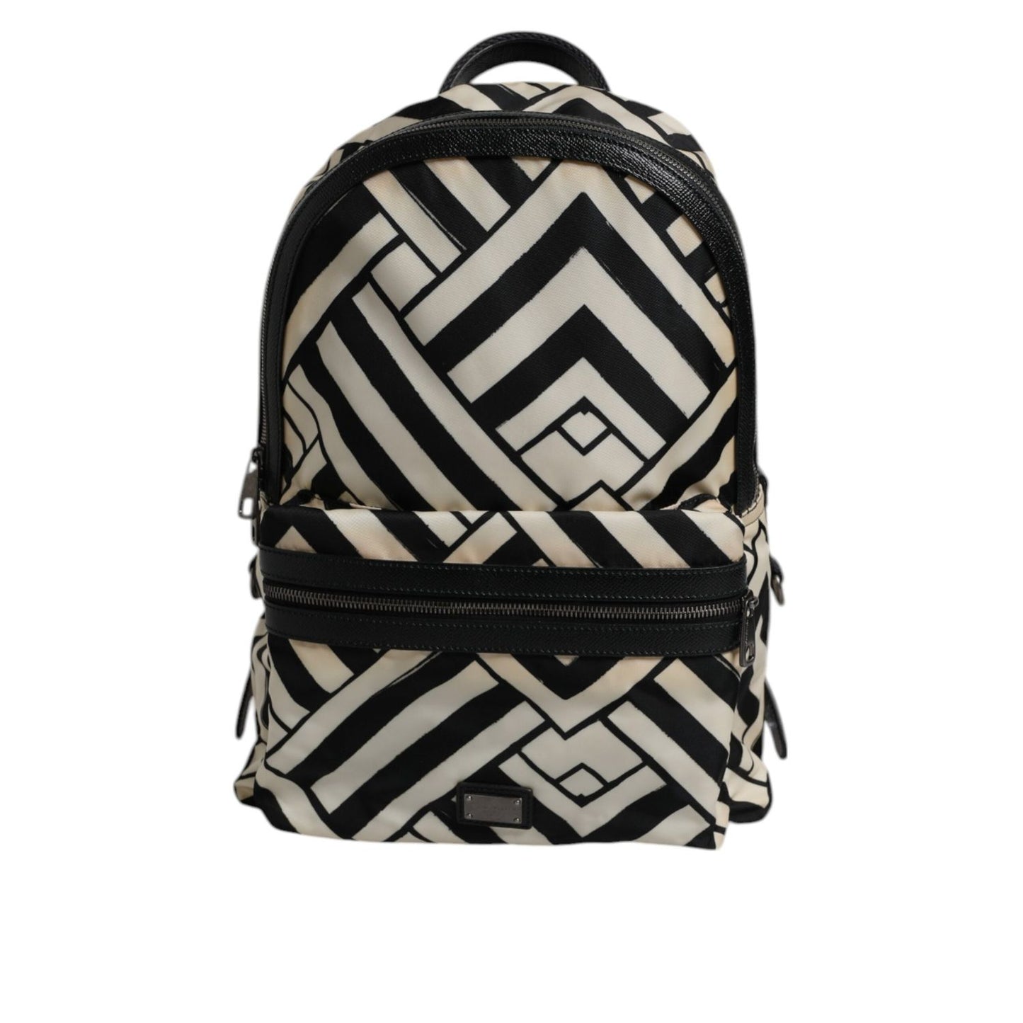 Dolce & Gabbana Black White Nylon Leather Travel Back Pack Bag