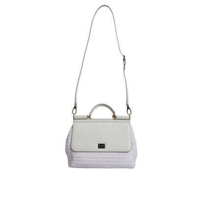 Dolce & Gabbana White Rafia Leather Top Handle Crossbody Bag