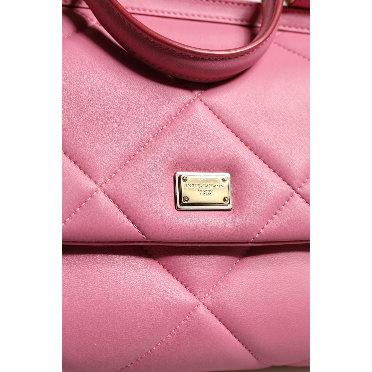 Dolce & Gabbana Pink Leather Sicily Logo Shoulder Satchel Bag