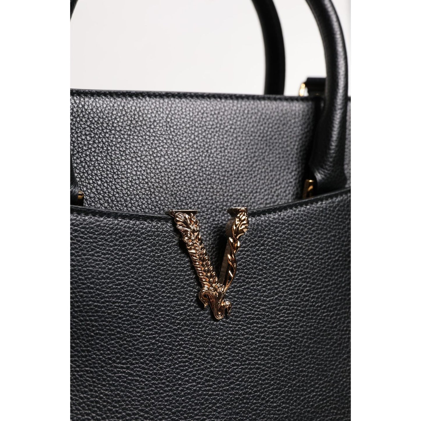 Versace Black Large Leather Top Handle Shoulder Crossbody Bag