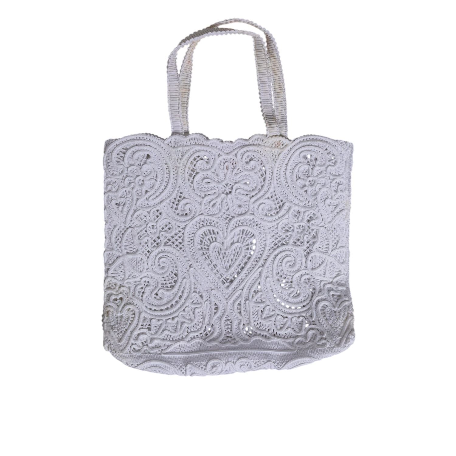 Dolce & Gabbana White Cordonetto Lace Beatrice Tote Shopping Bag