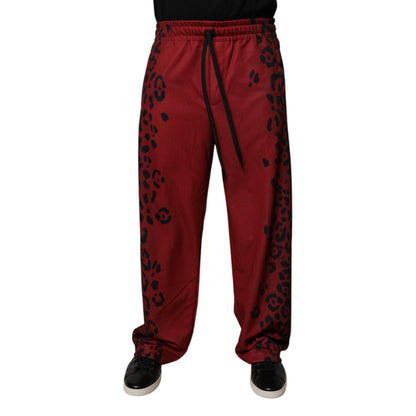 Dolce & Gabbana Red Leopard Print Polyester Men Jogger Pants