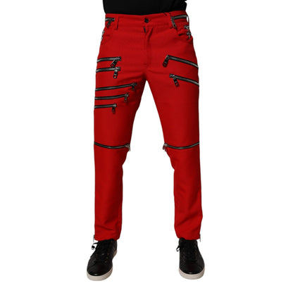 Dolce & Gabbana Red Zipper Embellished Straight Pants