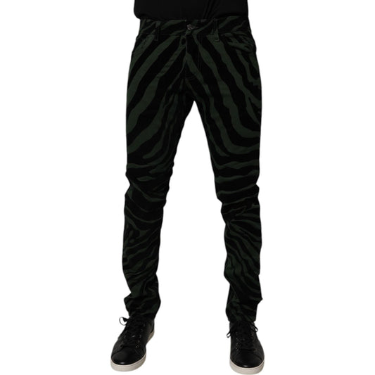 Dolce & Gabbana Black Green Stripes Cotton Skinny Denim Jeans PAN75150-48
