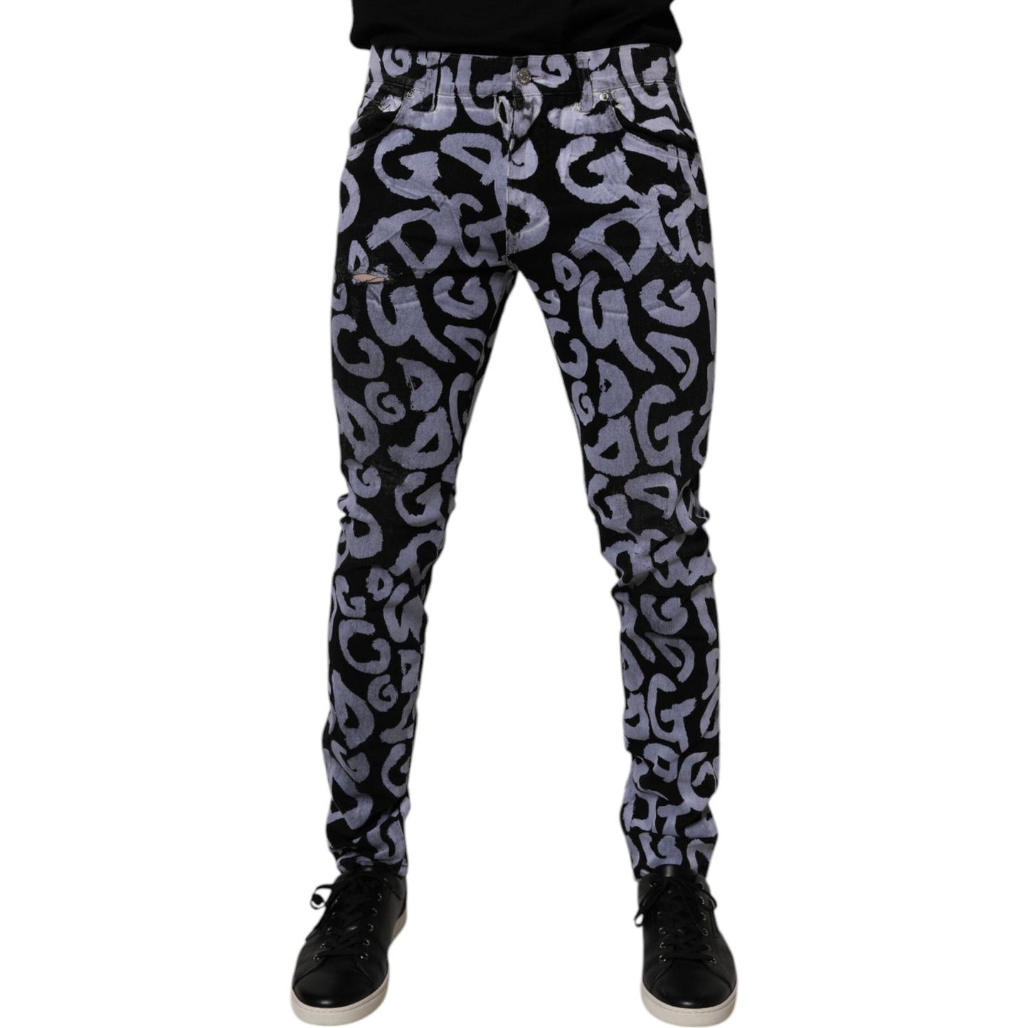 Dolce & Gabbana Black Logo Monogram Cotton Skinny Denim Jeans PAN75161-48