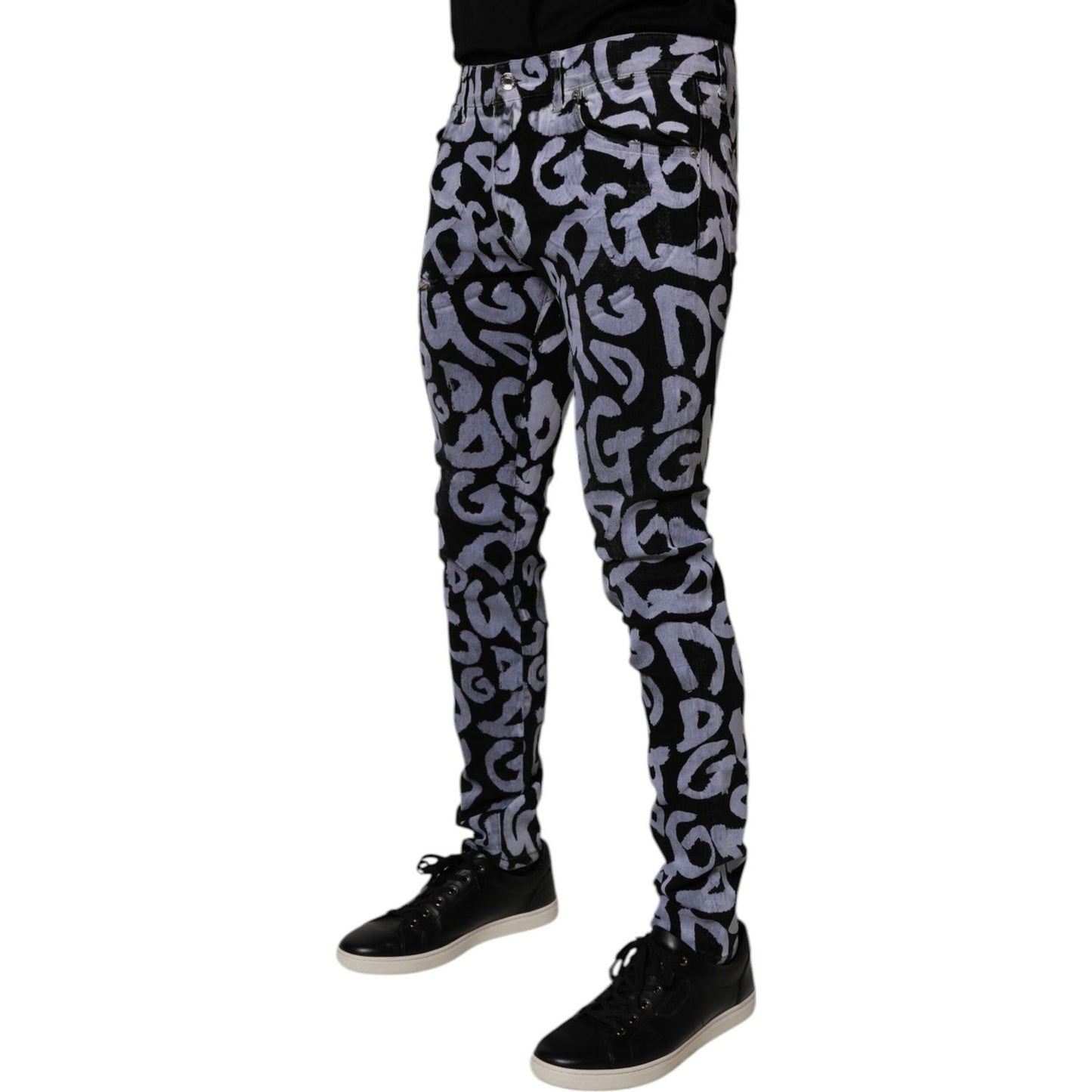 Dolce & Gabbana Black Logo Monogram Cotton Skinny Denim Jeans PAN75161-48