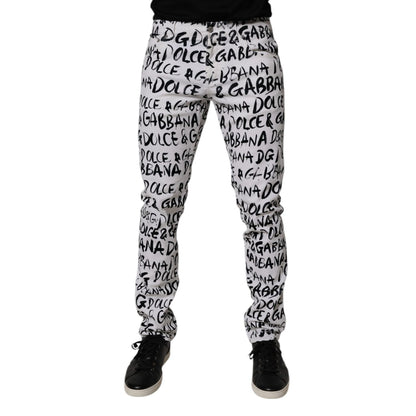 Dolce & Gabbana White Cotton Logo Print Skinny Denim Jeans