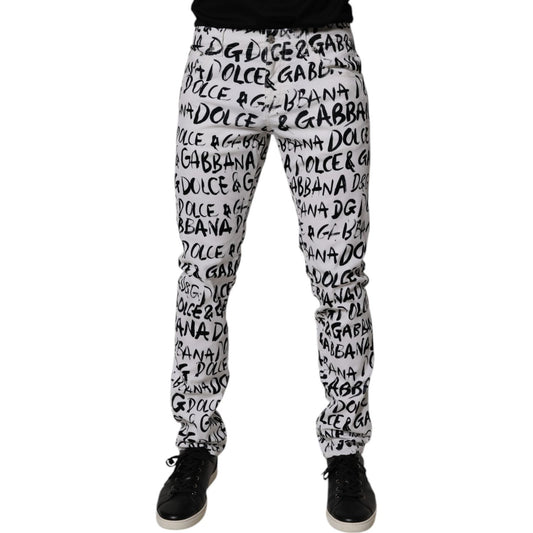 Dolce & Gabbana White Cotton Logo Print Skinny Denim Jeans PAN75167-48