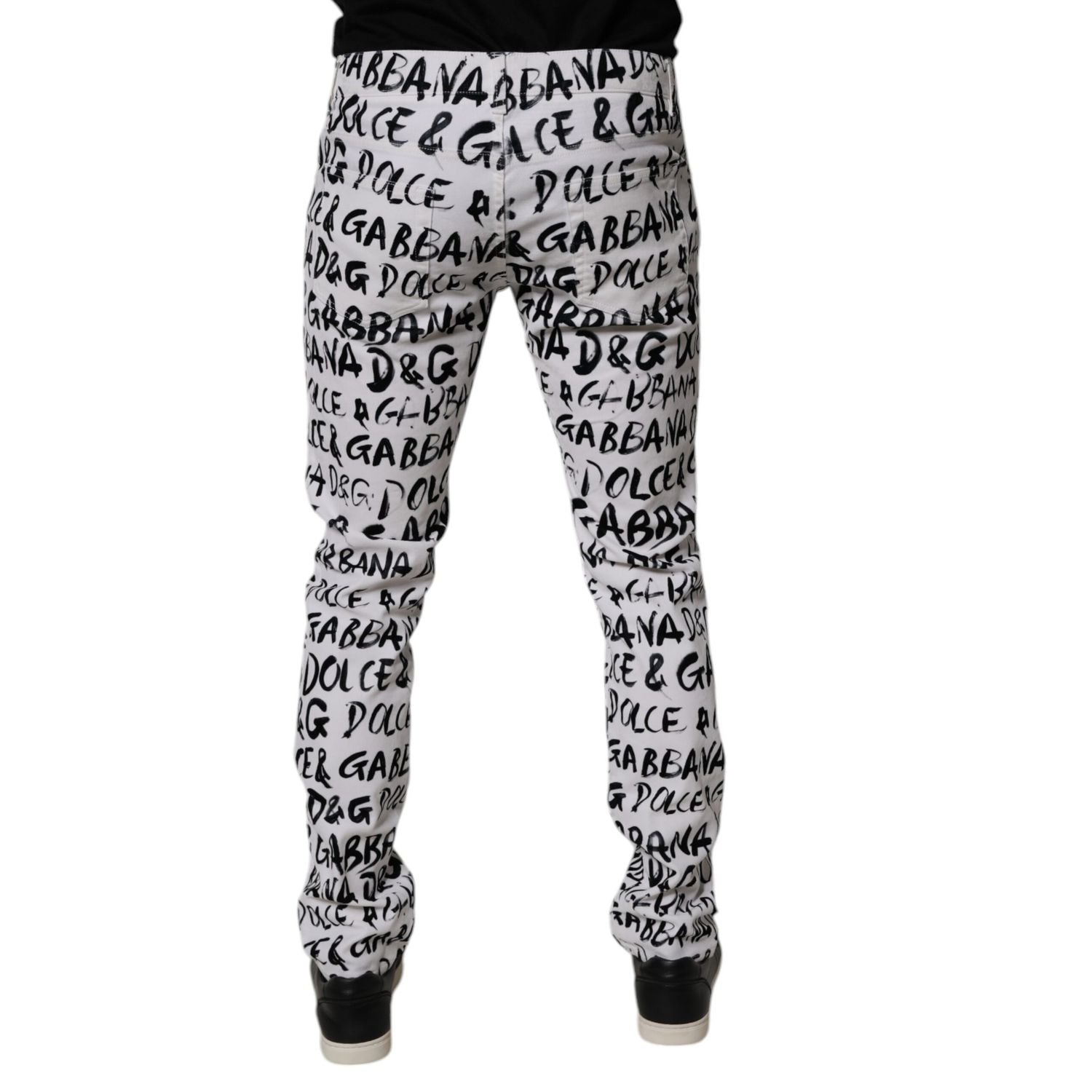 Dolce & Gabbana White Cotton Logo Print Skinny Denim Jeans