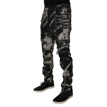 Dolce & Gabbana Black Tie Dye Cotton Skinny Zip Denim Jeans