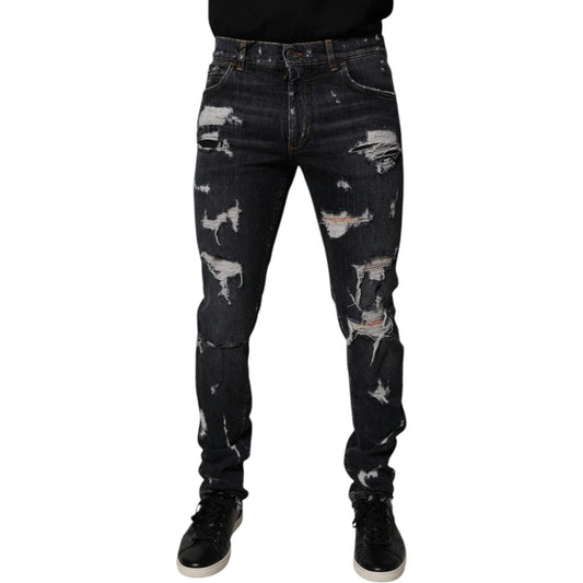 Dolce & Gabbana Black Tattered Cotton Skinny Men Denim Jeans PAN75182-48