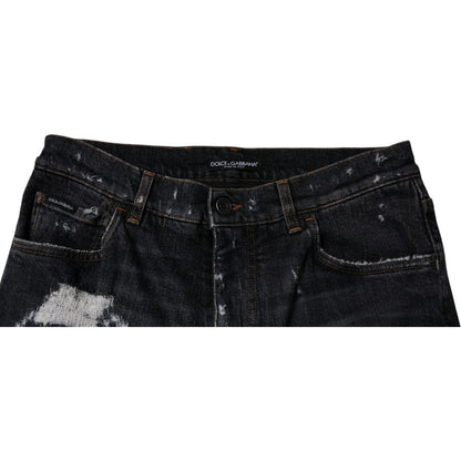 Dolce & Gabbana Black Tattered Cotton Skinny Men Denim Jeans
