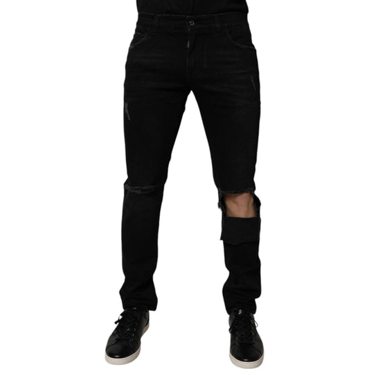 Dolce & Gabbana Black Ripped Cotton Skinny Men Denim Jeans PAN75231-50