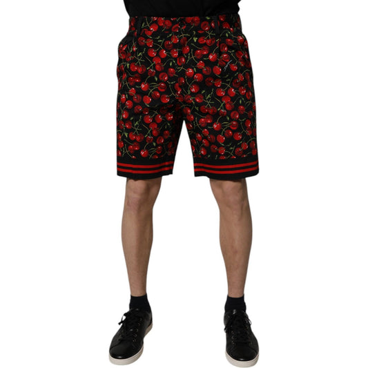 Dolce & Gabbana Black Red Cherry Print Bermuda Cotton Shorts