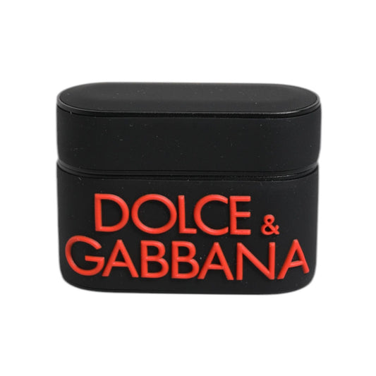 Dolce & Gabbana Black Orange Silicone Embossed Logo Airpods Case SMY10656