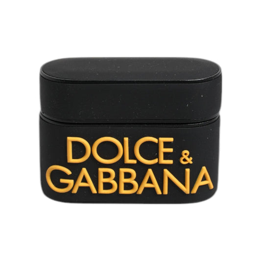 Dolce & Gabbana Black Yellow Silicone Embossed Logo Airpods Case SMY10658