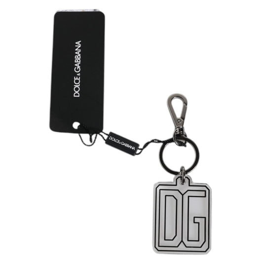 Dolce & Gabbana Gray Black DG Rubber Logo Silver Men's Keychain Keyring SMY10677
