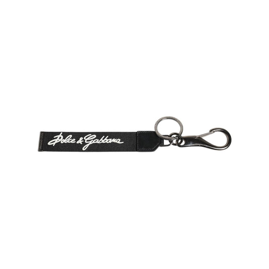 Dolce & Gabbana Black White DG Logo Silver Men Keychain Polyester Keyring SMY10678