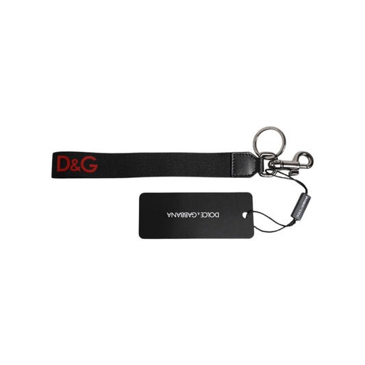 Dolce & Gabbana Black Logo Nylon Silver Brass Men Holder Keychain Keyring SMY10698#