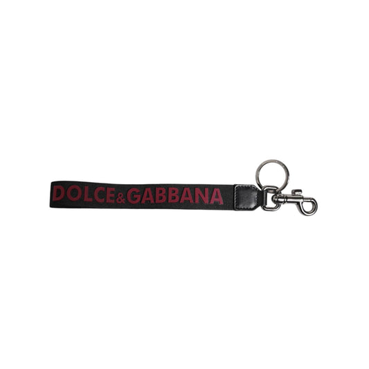 Dolce & Gabbana Black Logo Nylon Silver Brass Men Holder Keychain Keyring SMY10699#