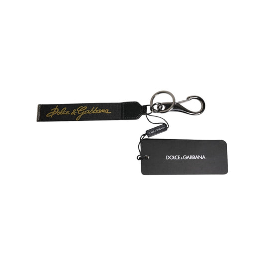 Dolce & Gabbana Black Logo Nylon Silver Brass Men Holder Keychain Keyring SMY10701