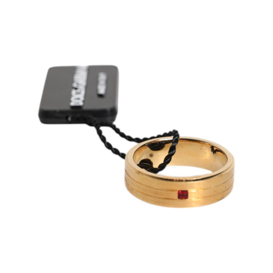 Dolce & Gabbana Gold Tone Brass Red Crystal DG Logo Ring