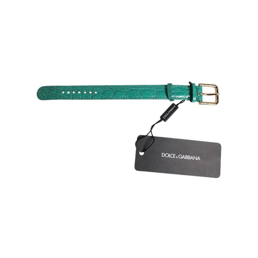 Dolce & Gabbana Green Exotic Leather Gold Tone Metal Buckle Armband