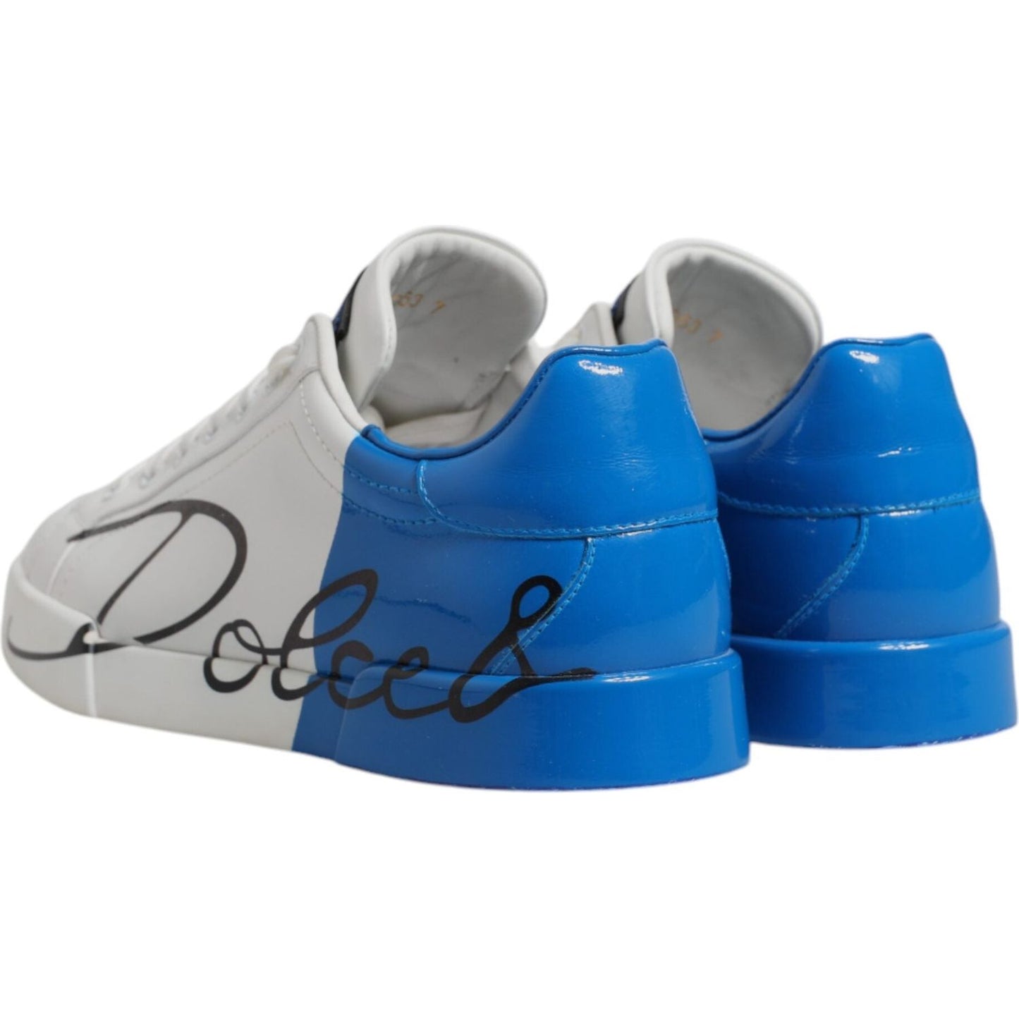 Dolce & Gabbana White Blue Leather Logo Low Top Sneakers Shoes