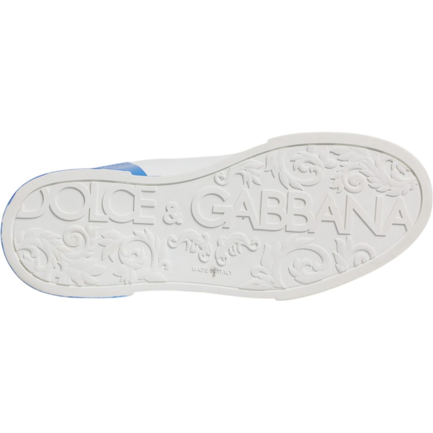 Dolce & Gabbana White Blue Leather Logo Low Top Sneakers Shoes