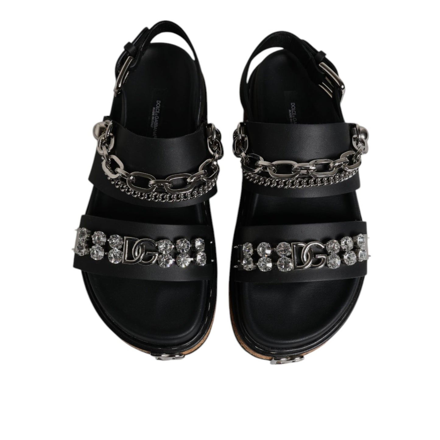 Dolce & Gabbana Black Crystal Embellish Strap Sandals Shoes