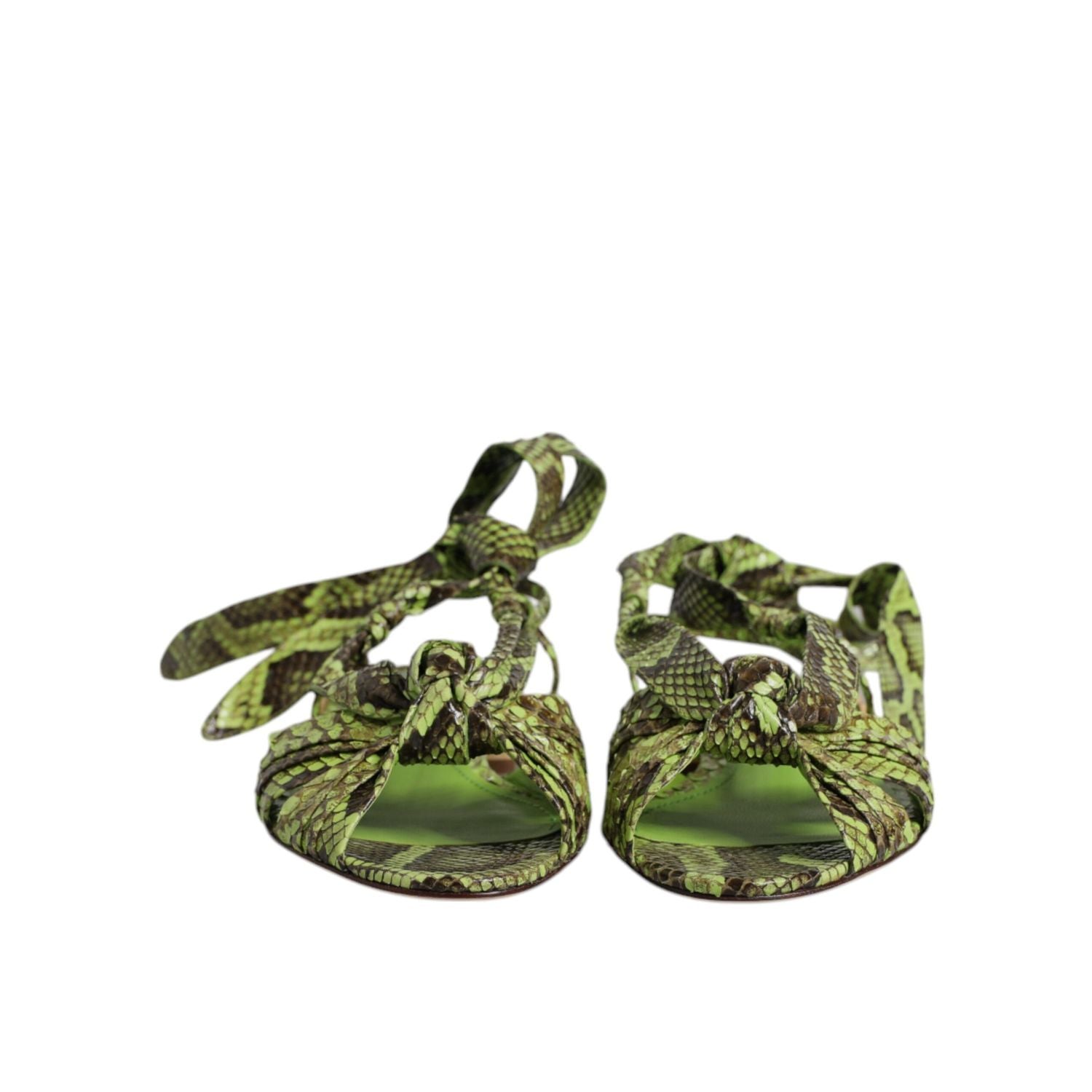 Dolce & Gabbana Green Animal Print Ankle Wrap Sandals Shoes